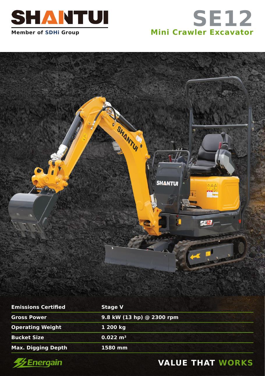 SHANTUI SE12 mini crawler excavator