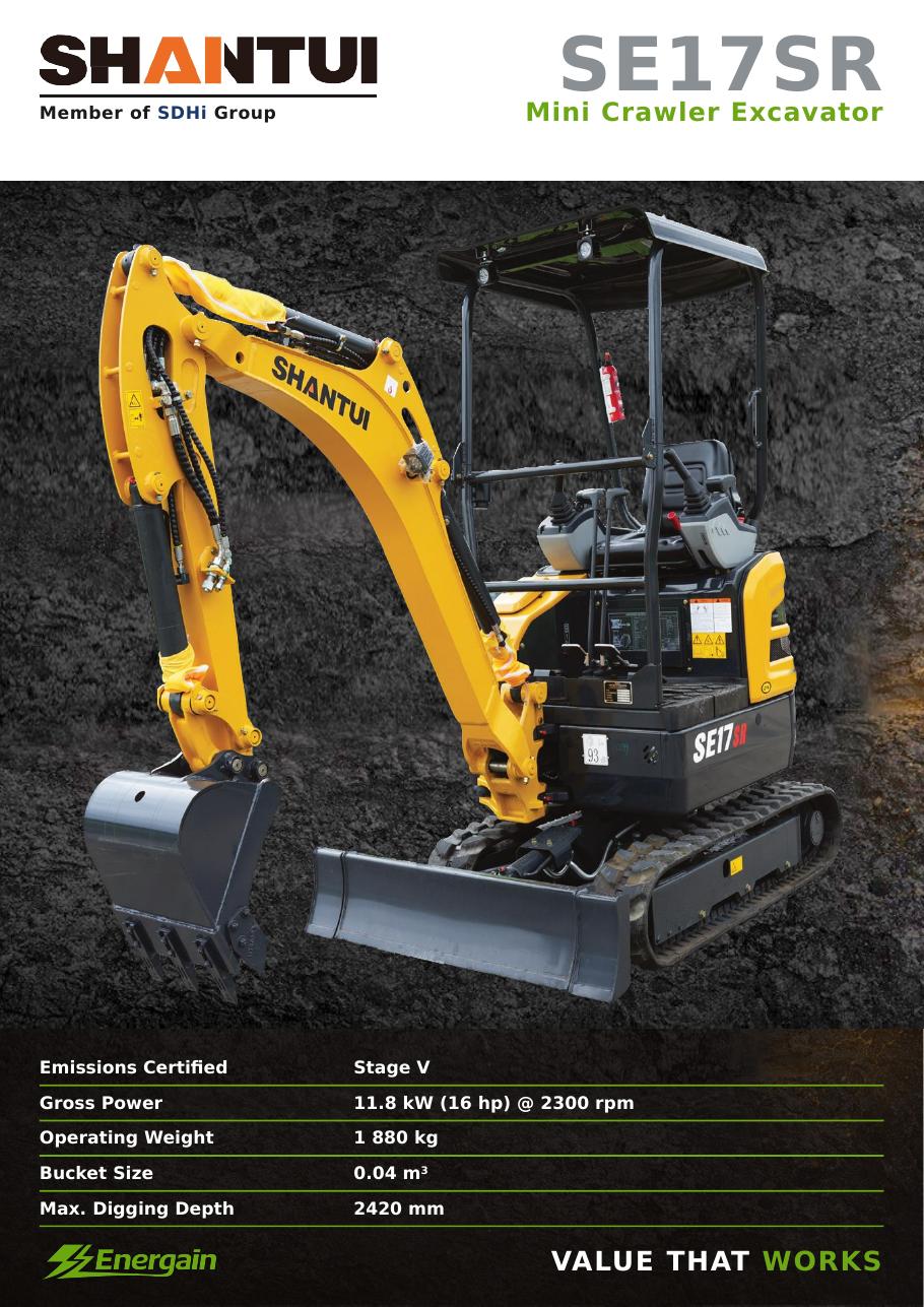 SHANTUI SE17SR mini crawler excavator