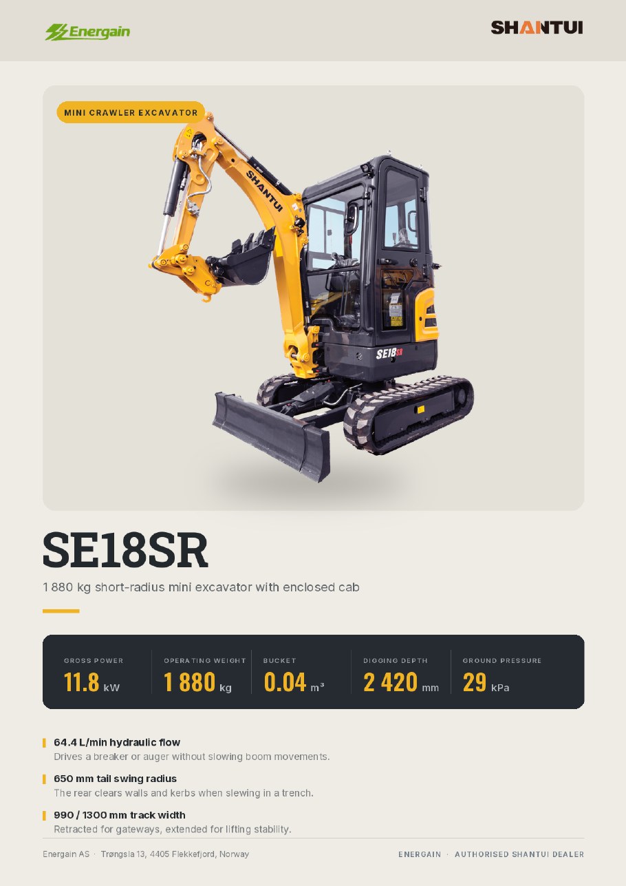SHANTUI SE18SR mini crawler excavator