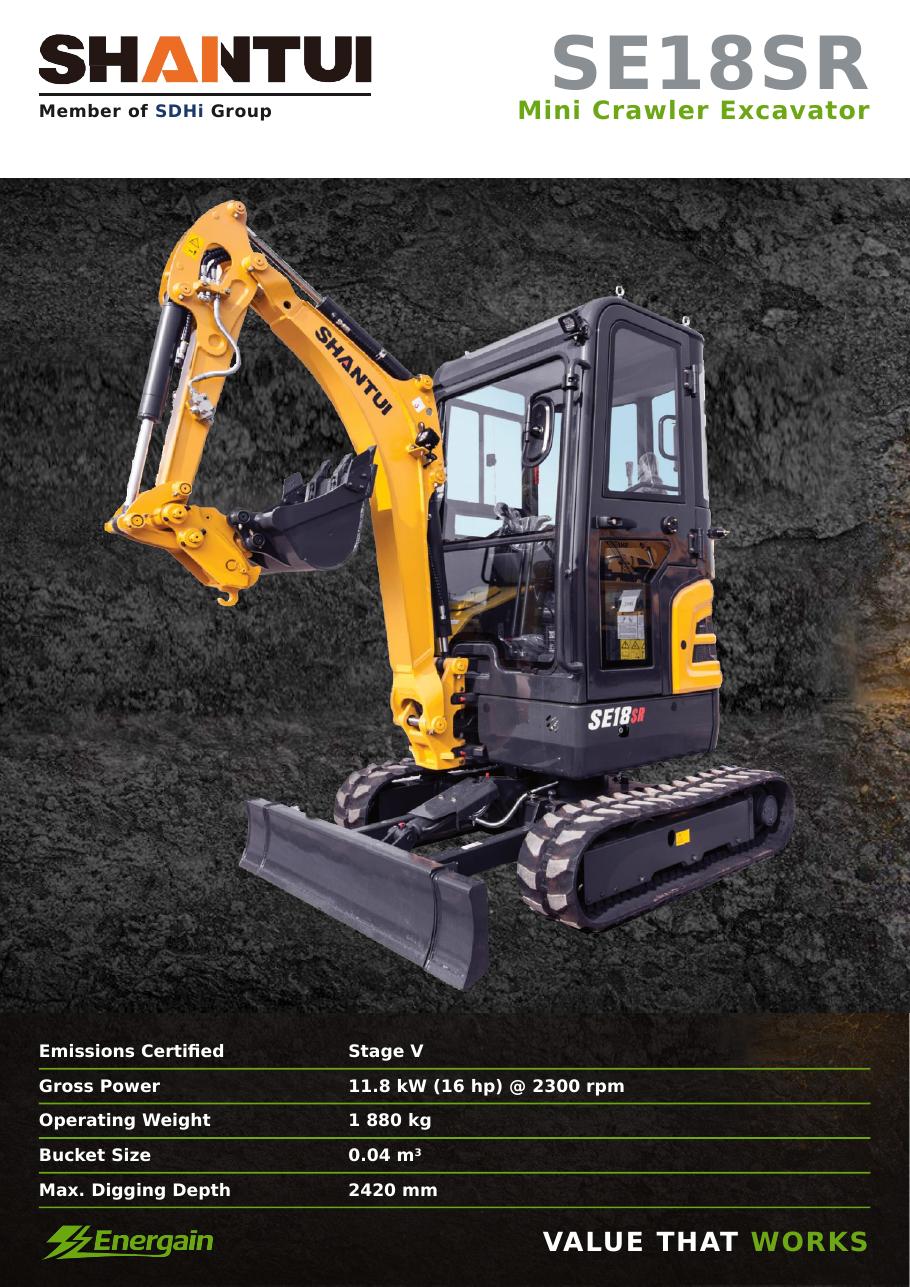 SHANTUI SE18SR mini crawler excavator