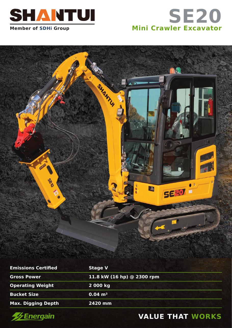 SHANTUI SE20 mini crawler excavator