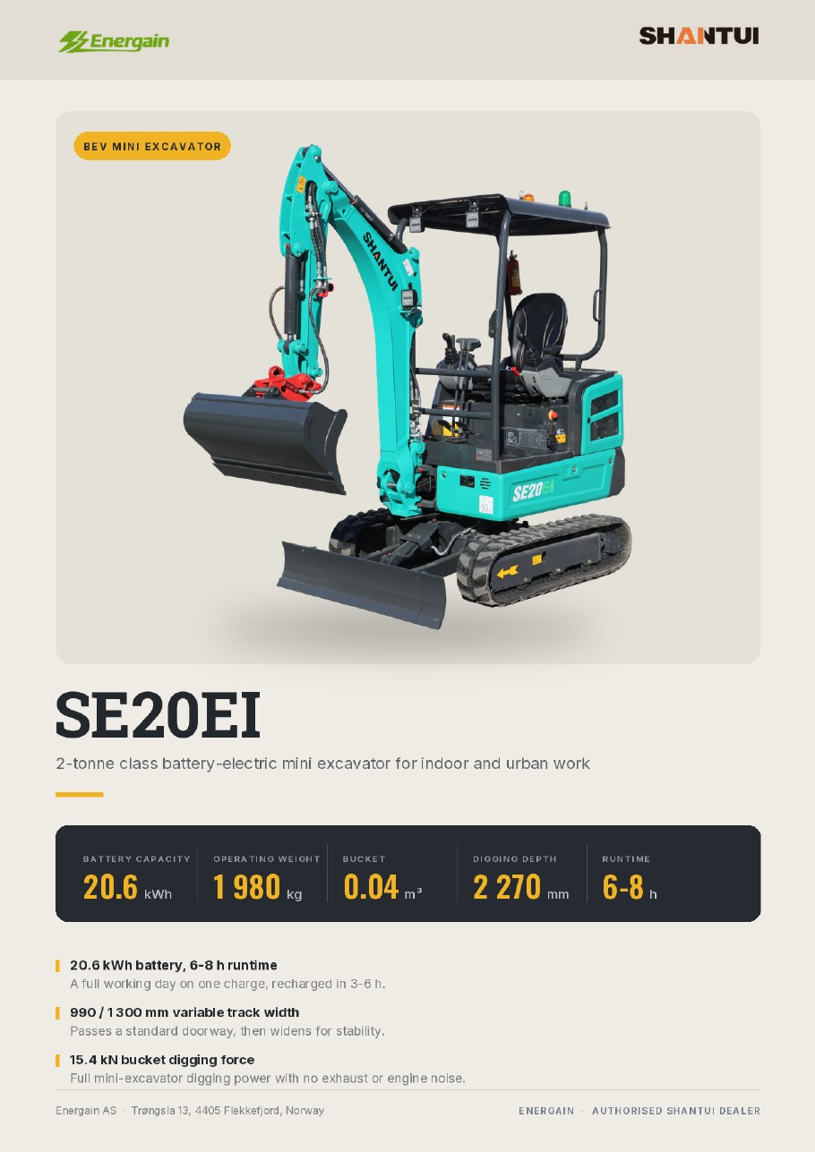 SHANTUI SE20EI BEV electric mini excavator