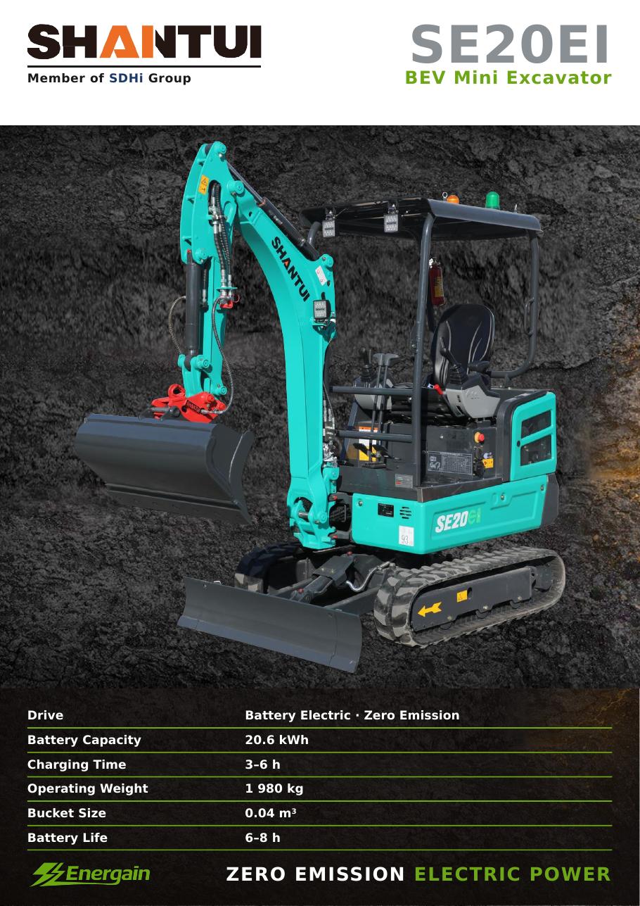 SHANTUI SE20EI BEV electric mini excavator